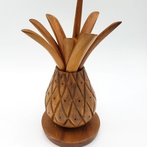 Vintage Monkey Pod Teak Wood Hand Carved Pineapple